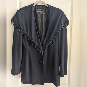Vintage Black Blazer with Shawl Collar and Beaded Trim